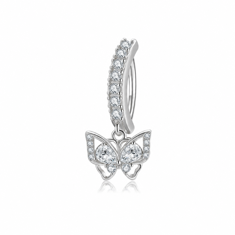 14K White Gold Moissanite Butterfly Belly Button Ring-1
