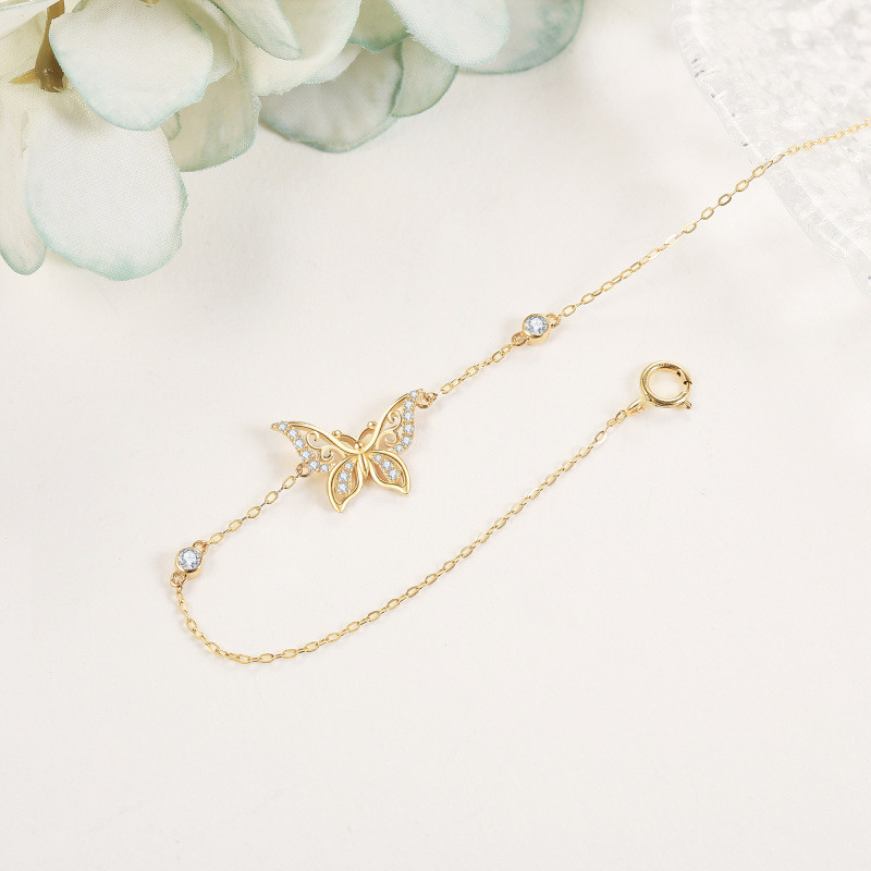 10K Gold Moissanit Schmetterlingsarmband für Damen-4