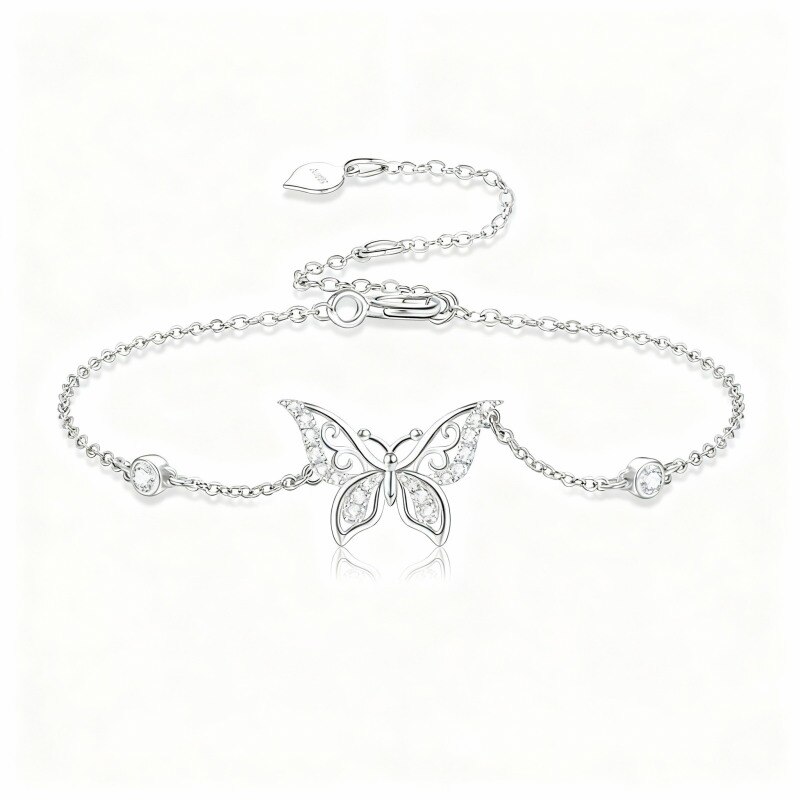 10K White Gold Moissanite Butterfly Charm Bracelet-13