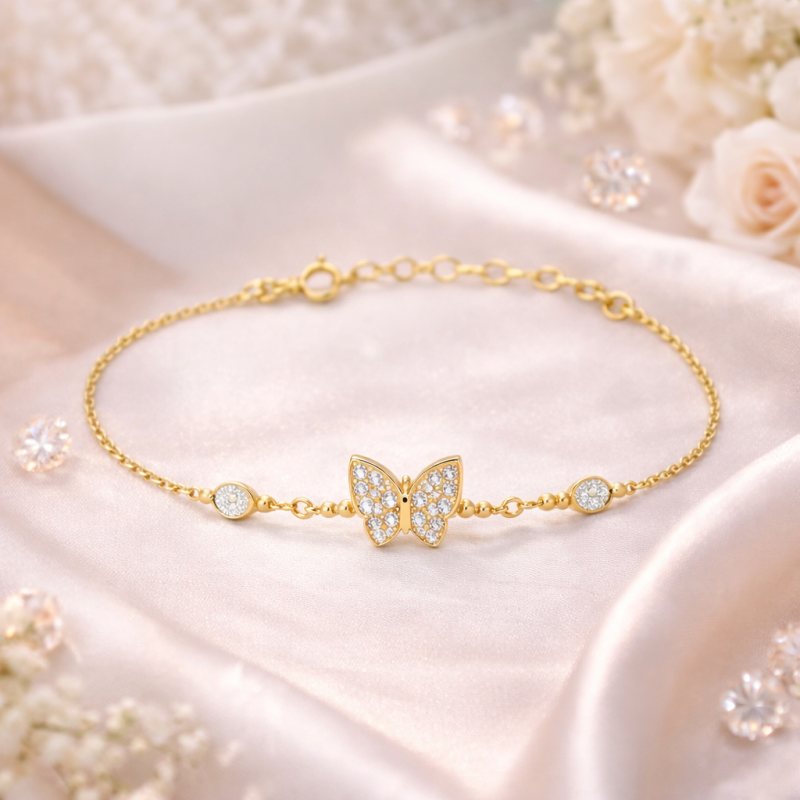 Pulsera con dije de mariposa de moissanita en oro rosa de 14 quilates-3
