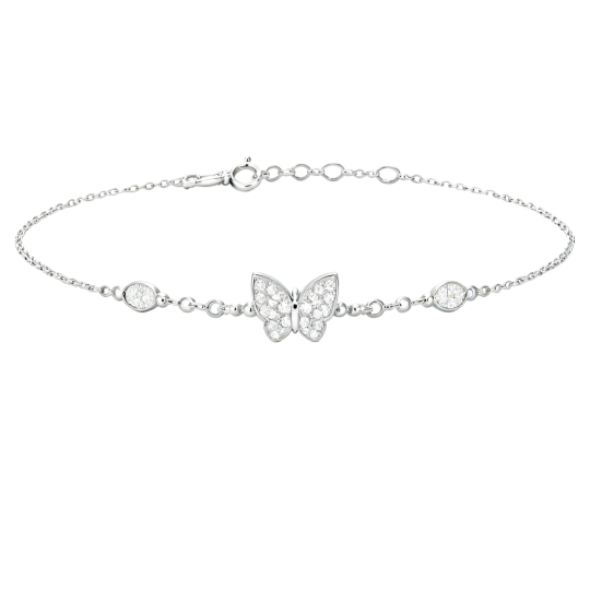 Pulsera con dije de mariposa de moissanita en oro blanco de 10 quilates
