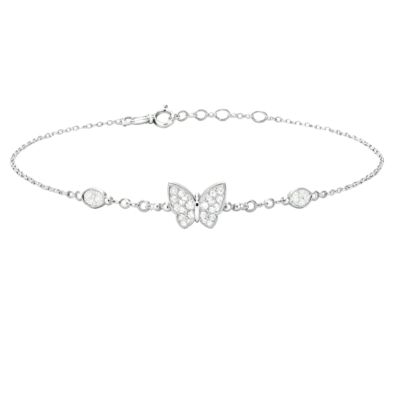Pulsera con dije de mariposa de moissanita en oro blanco de 10 quilates-1