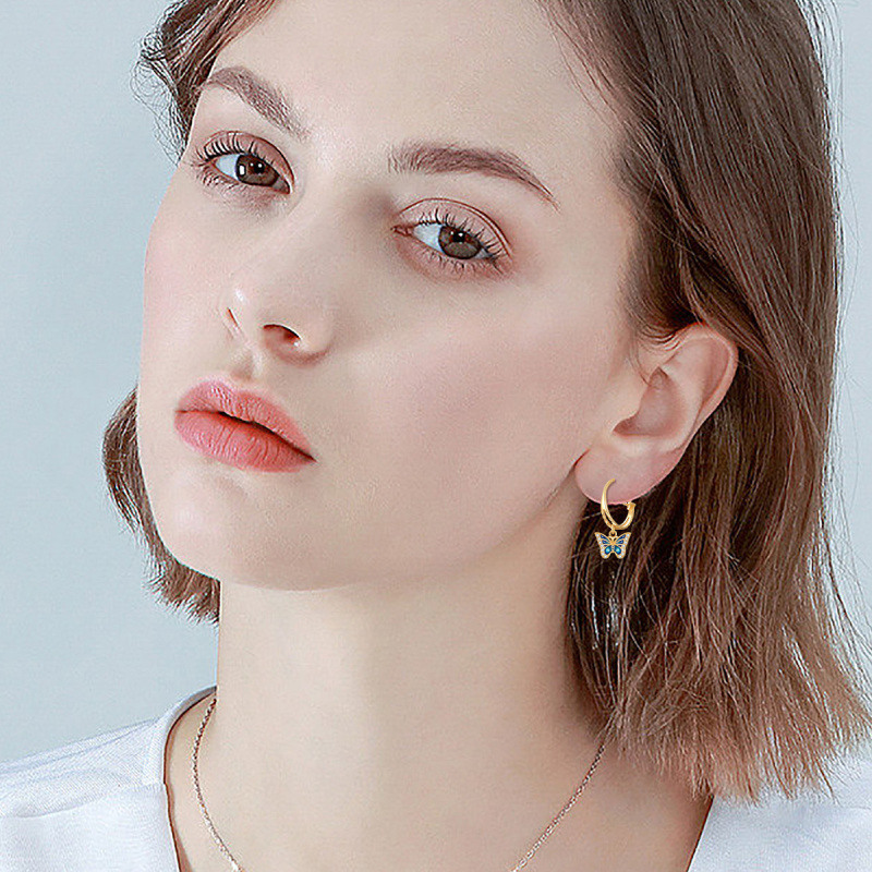 10K White Gold Moissanite Butterfly Drop Earrings-2