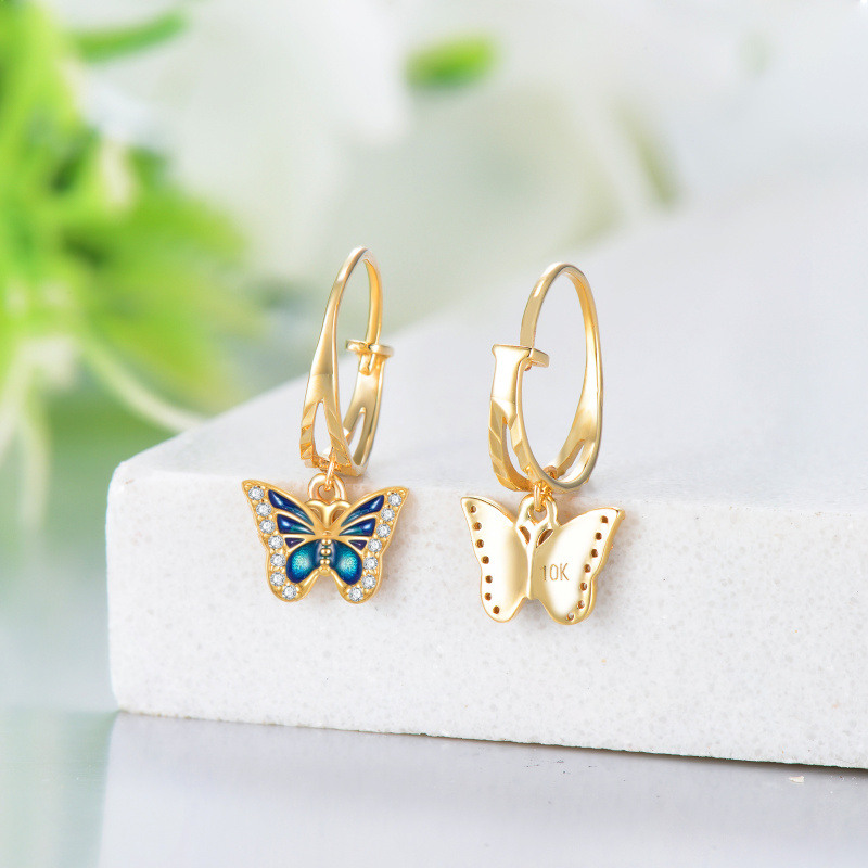 10K White Gold Moissanite Butterfly Drop Earrings-3