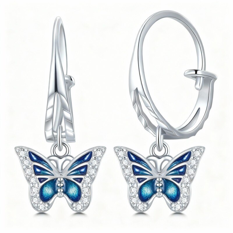 Pendientes colgantes de mariposa con moissanita en oro blanco de 10 quilates-16