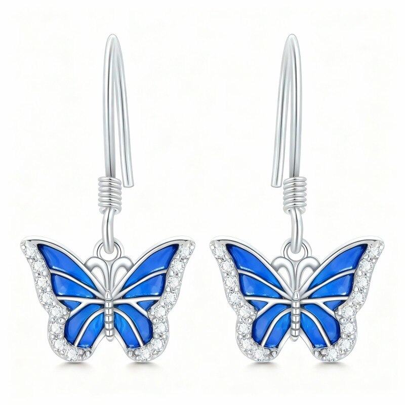 Pendientes colgantes de mariposa con moissanita en oro blanco de 10 quilates-19