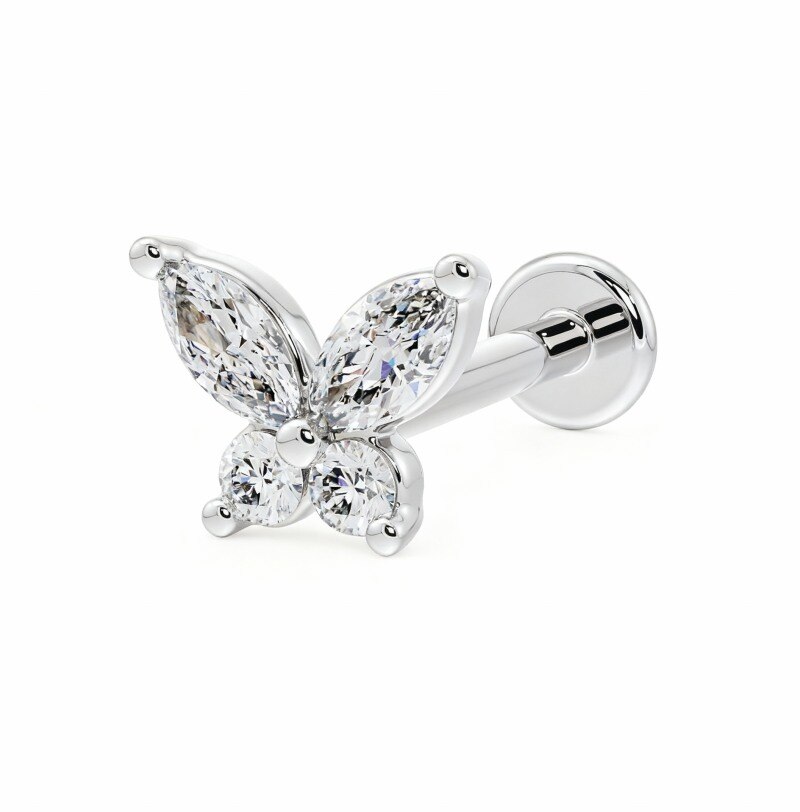 Piercing de hélice de mariposa con moissanita en oro blanco de 10 quilates-1