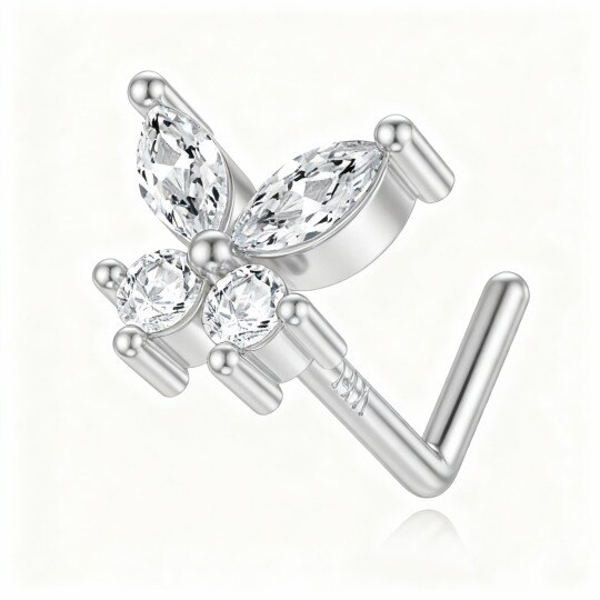 10K White Gold Moissanite Butterfly Nose Ring
