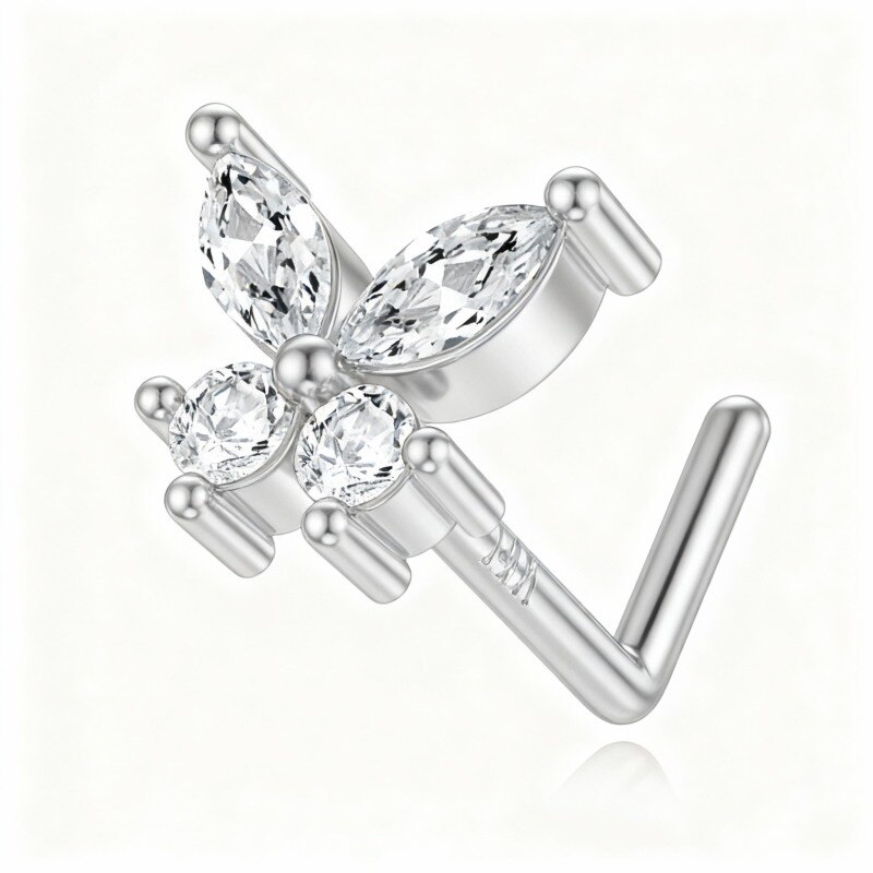 10K White Gold Moissanite Butterfly Nose Ring-7