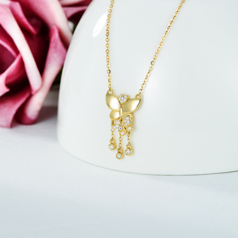 14K Gold Moissanite Butterfly Pendant Necklace-3