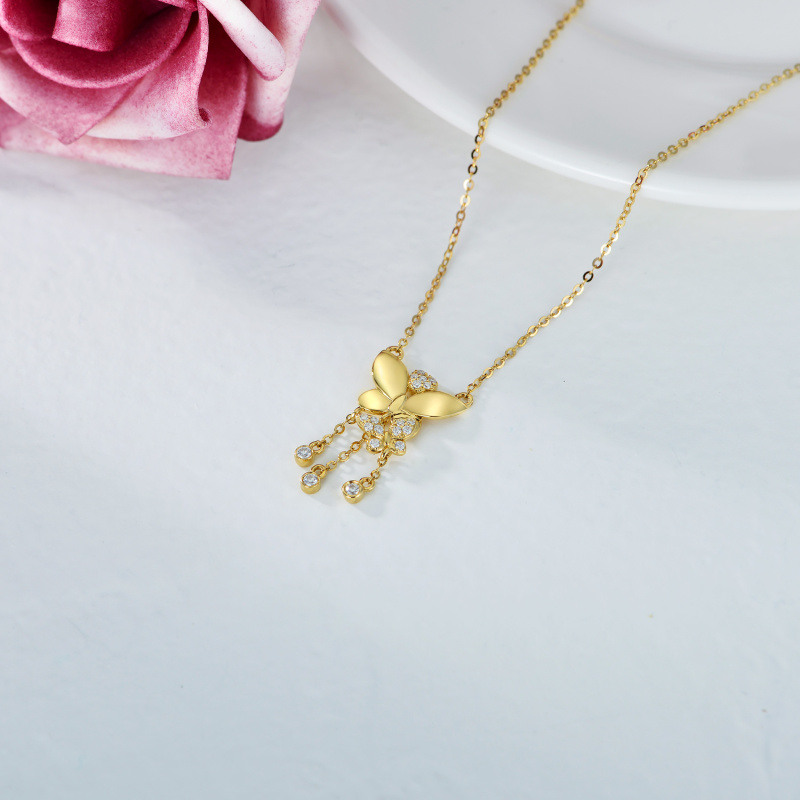 14K Gold Moissanite Butterfly Pendant Necklace-4