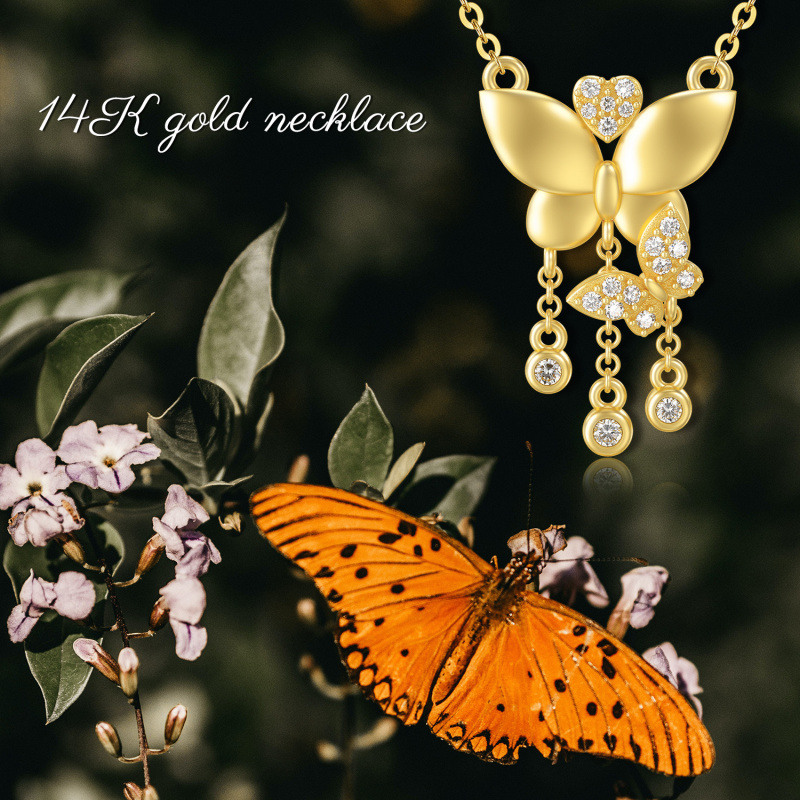14K Gold Moissanite Butterfly Pendant Necklace-5