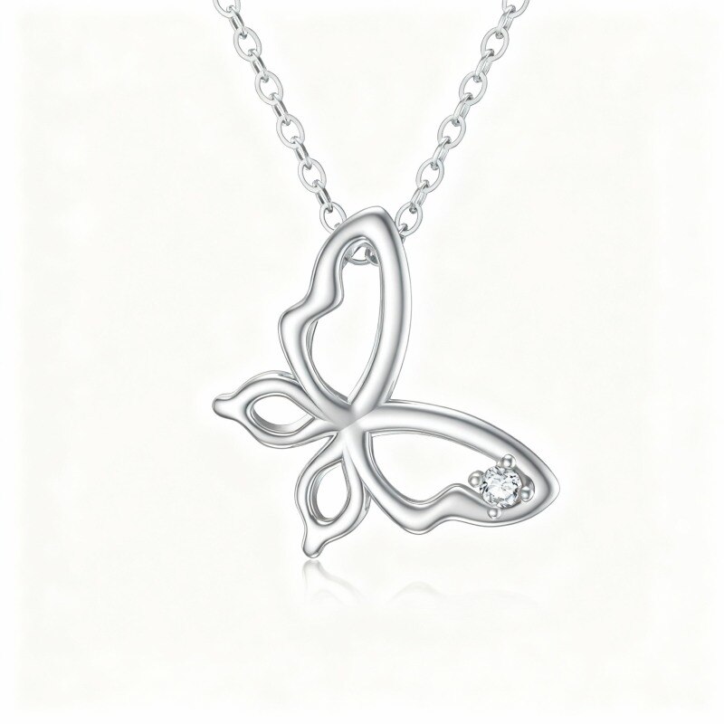 Collar con colgante de mariposa de moissanita chapado en oro blanco y platino-1