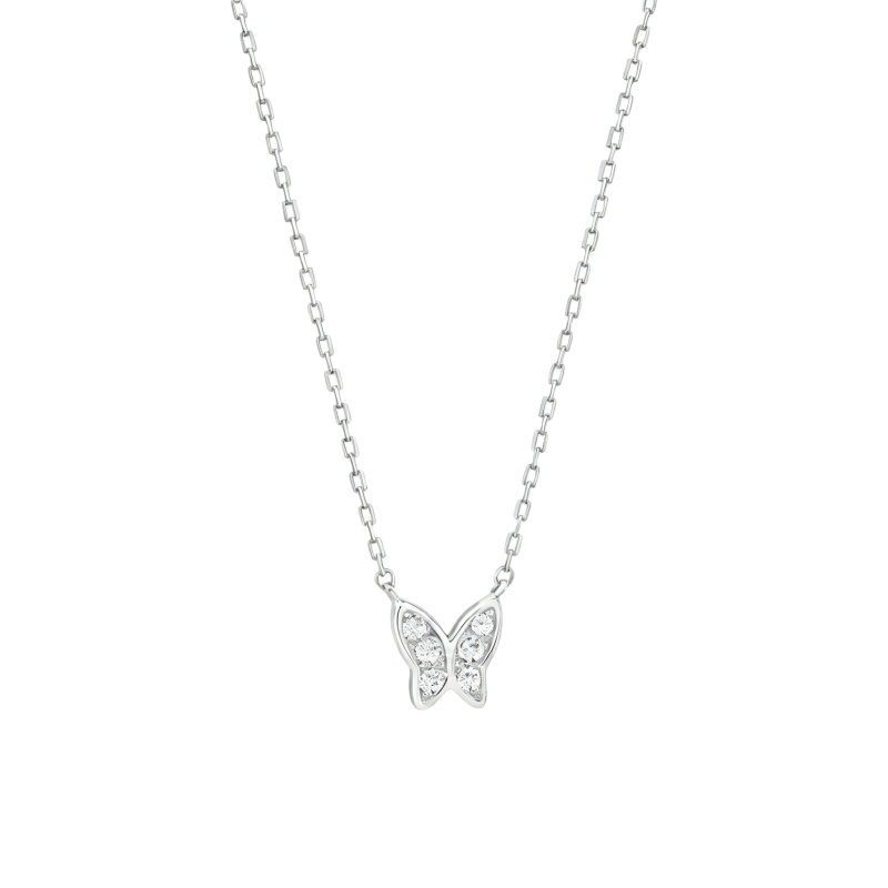 Collier pendentif papillon en or blanc 10 carats et moissanite-1