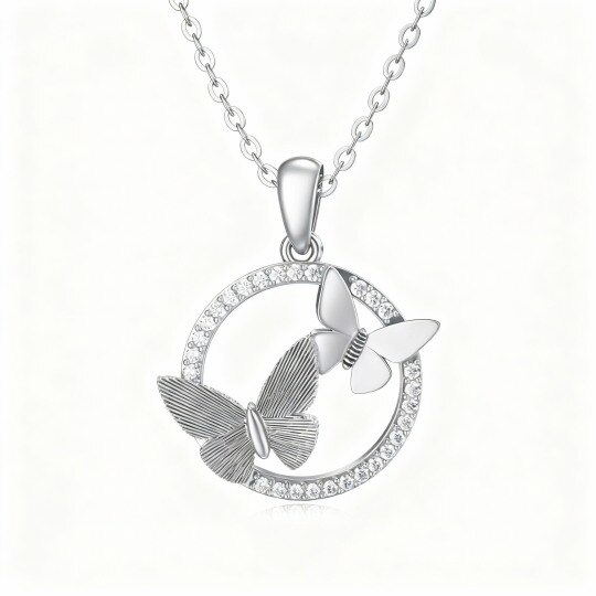 Collier pendentif papillon en or blanc 10 carats et moissanite