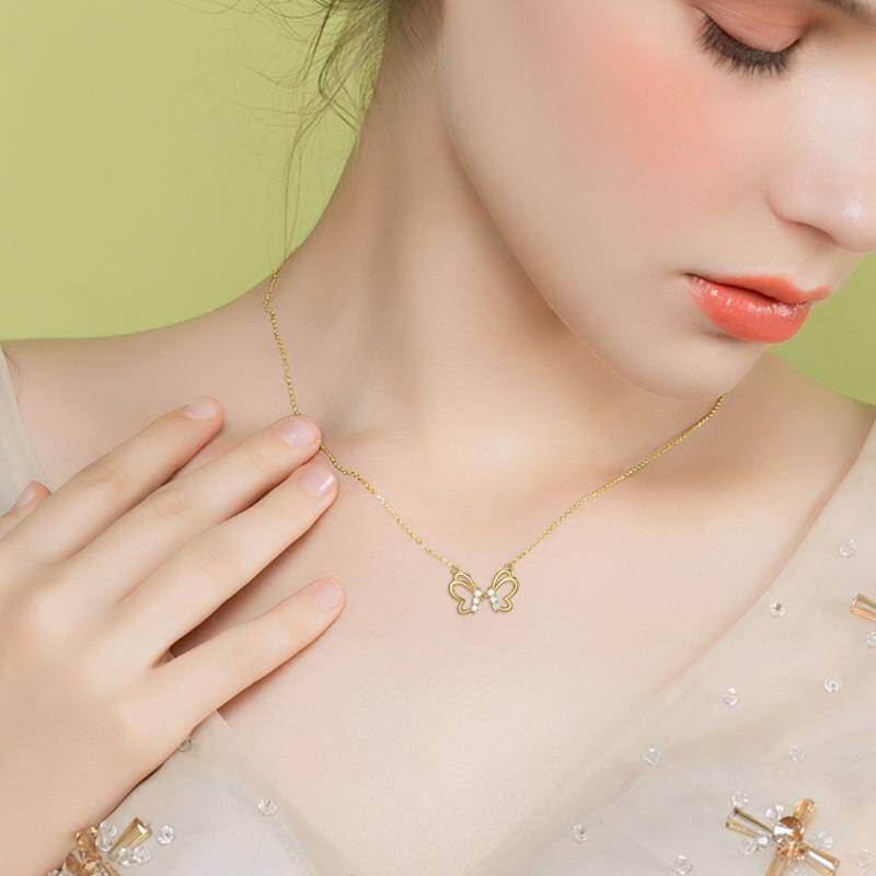 10K Gold Moissanite Butterfly Pendant Necklace-2