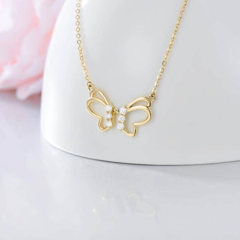10K Gold Moissanite Butterfly Pendant Necklace-3