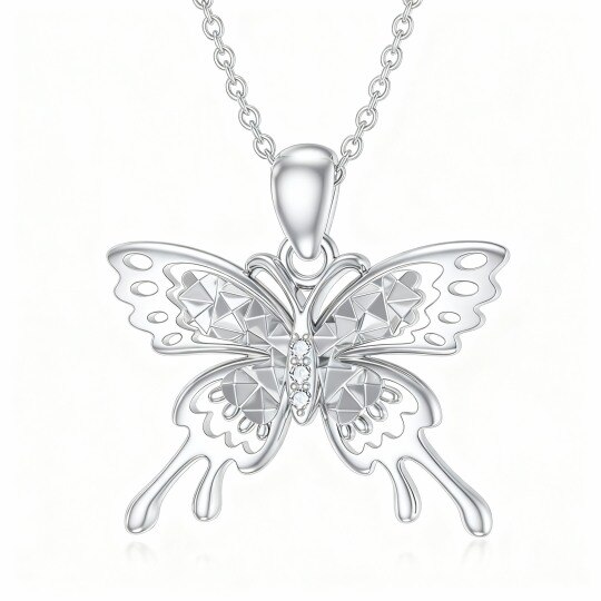 Collier pendentif papillon en or blanc 10 carats et moissanite