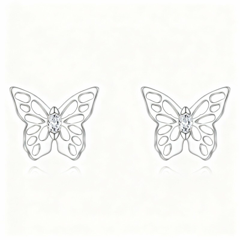 Pendientes de mariposa con moissanita en oro blanco de 10 quilates-10