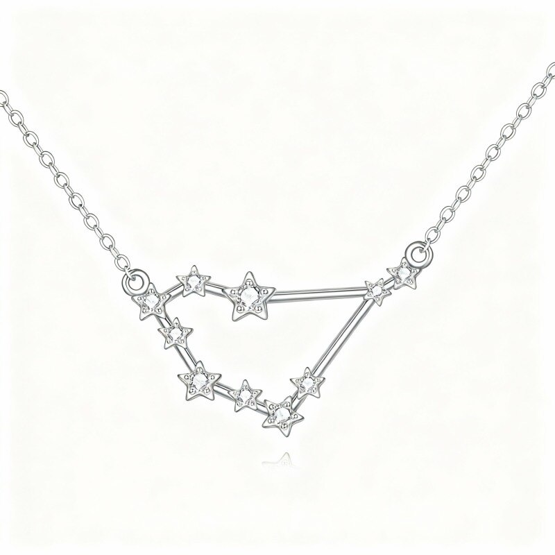 Collier pendentif Capricorne en platine plaqué or blanc et moissanite-1