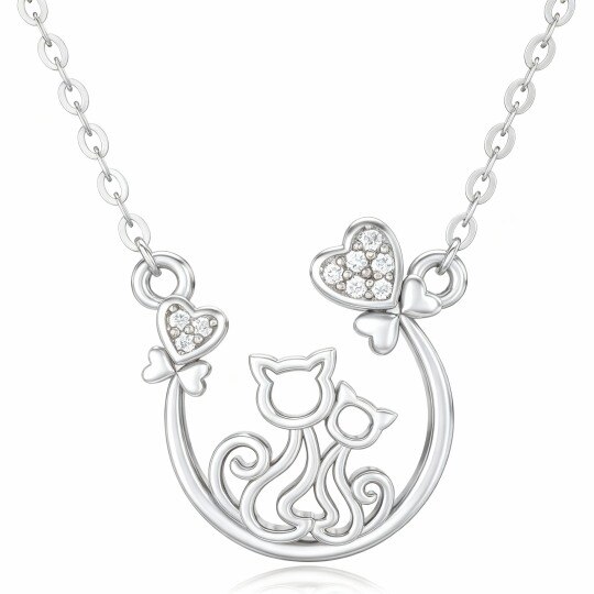 Collar con colgante de gato de moissanita en oro blanco de 10 quilates