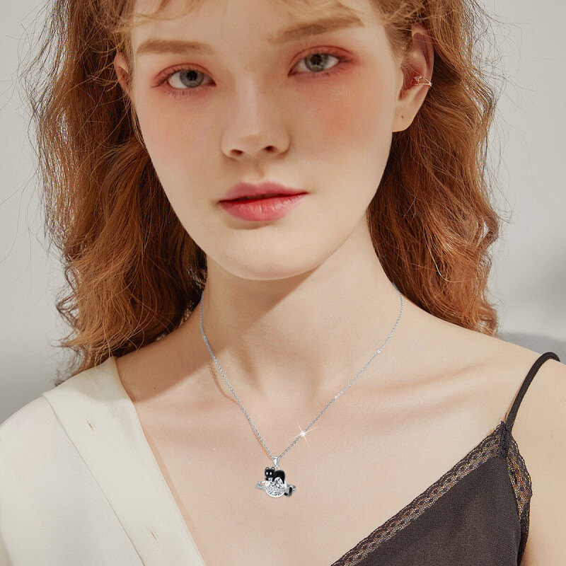 Collier pendentif chat et planète en or 9 carats et moissanite-3