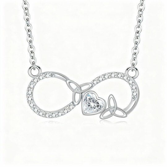 10K White Gold Moissanite Celtic Knot & Infinity Symbol Pendant Necklace