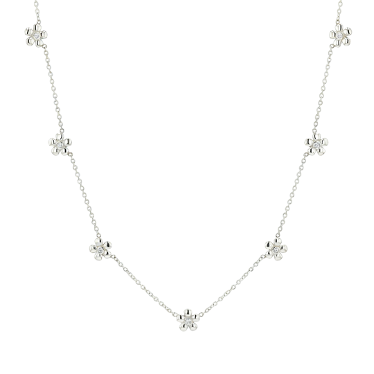 Collar con colgante de flor de cerezo y moissanita en oro blanco de 10 quilates