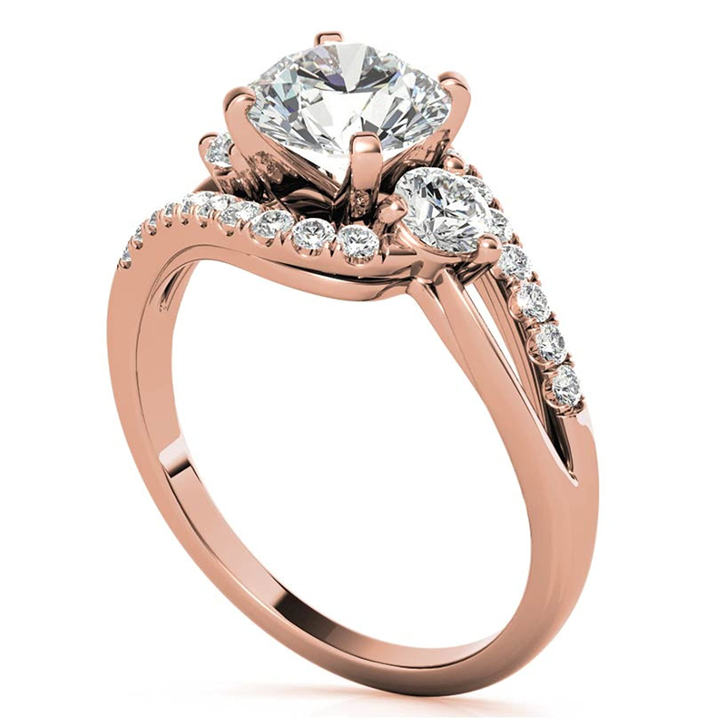 Bague de fiançailles pour couple en or rose 18 carats et moissanite-3