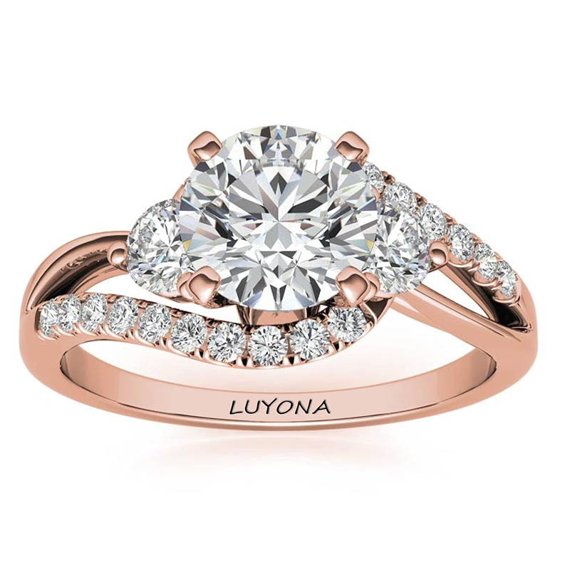 Bague de fiançailles pour couple en or rose 18 carats et moissanite-4