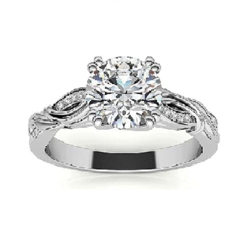 Bague de fiançailles pour couple en platine plaqué or blanc et moissanite-1