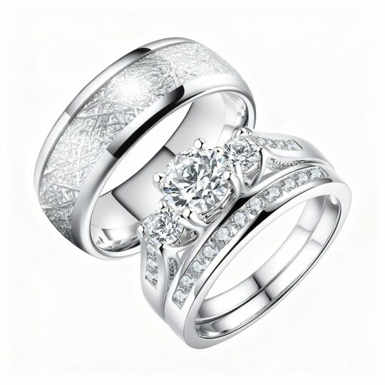 10K White Gold Moissanite Couple Rings