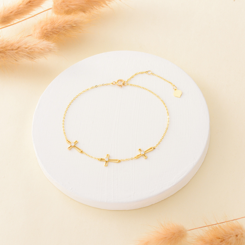 Pulsera con dije de cruz de moissanita en oro blanco de 14 quilates-4