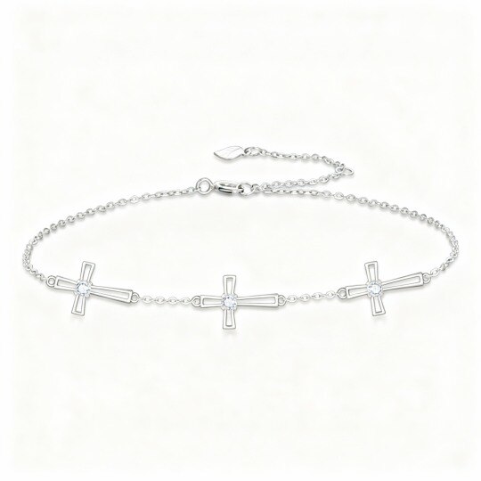 Pulsera con dije de cruz de moissanita en oro blanco de 10 quilates