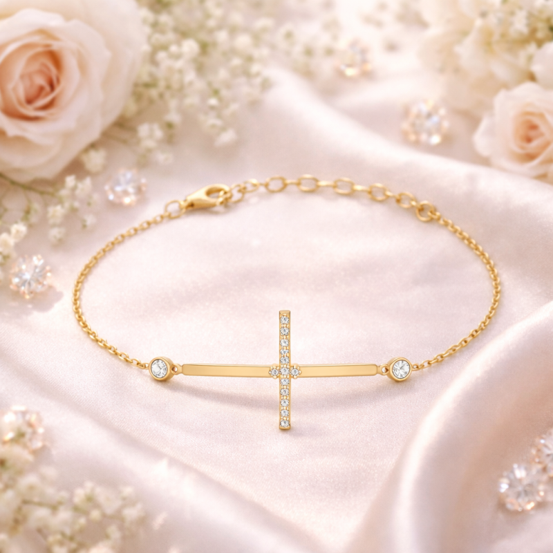 Pulsera con dije de cruz de moissanita en oro blanco de 18 quilates-3