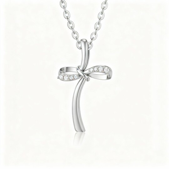 10K White Gold Moissanite Cross & Infinity Symbol Pendant Necklace
