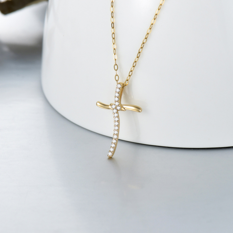 18K Gold Moissanite Cross Knot Pendant Necklace-3