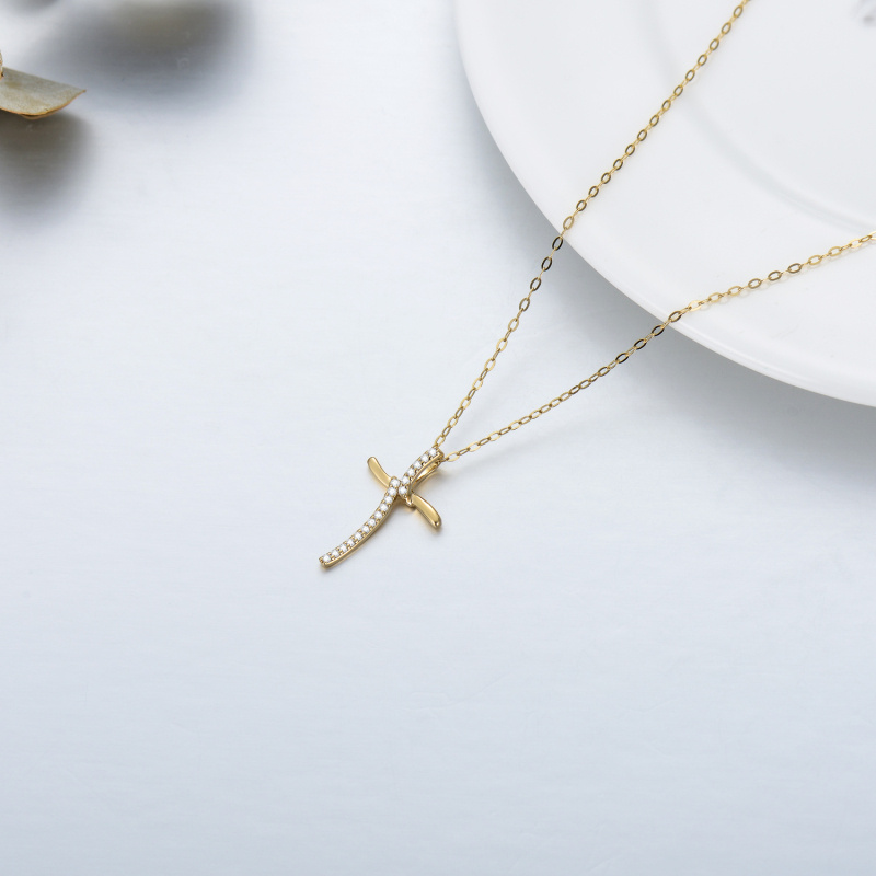 18K Gold Moissanite Cross Knot Pendant Necklace-4
