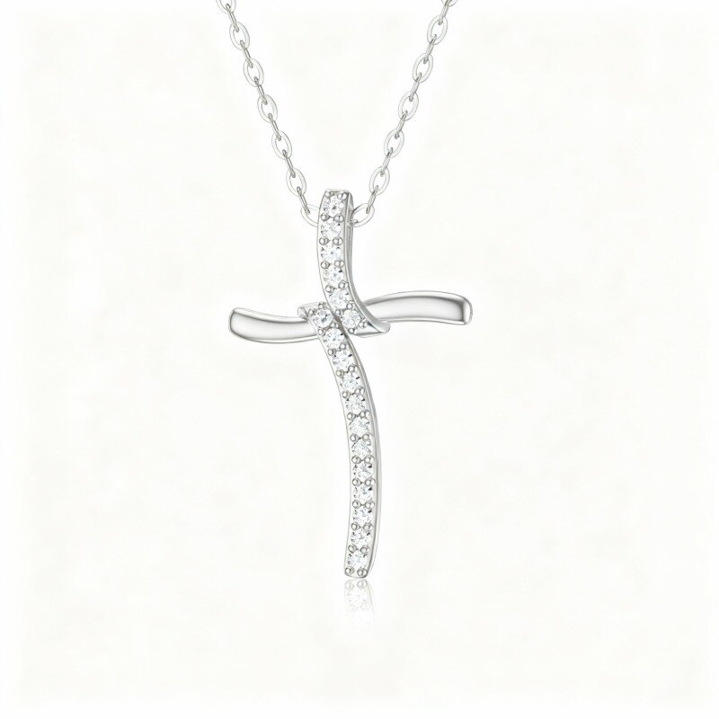 Collar con colgante de nudo de cruz de moissanita en oro blanco de 14 quilates-1