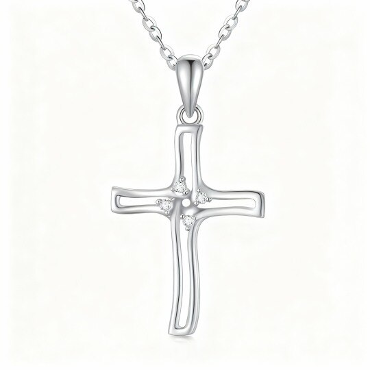 10K White Gold Moissanite Cross Pendant Necklace