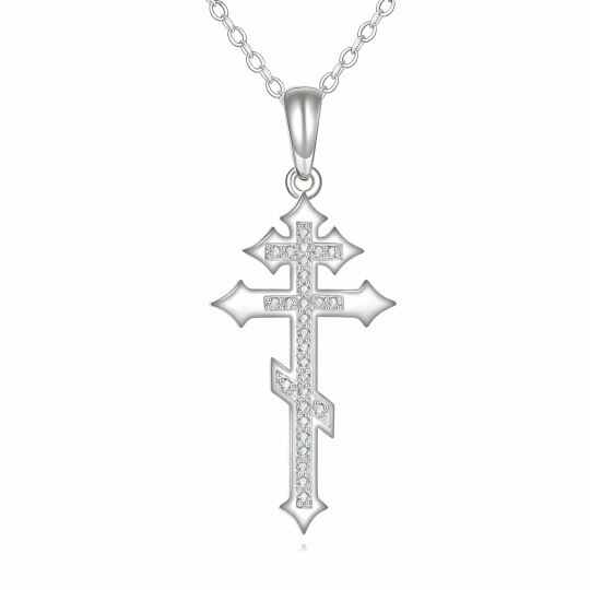 10K White Gold Moissanite Cross Pendant Necklace