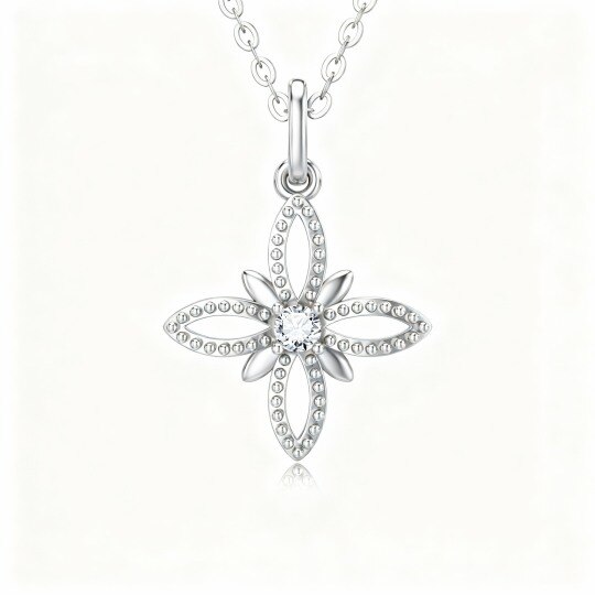 10K White Gold Moissanite Cross Pendant Necklace