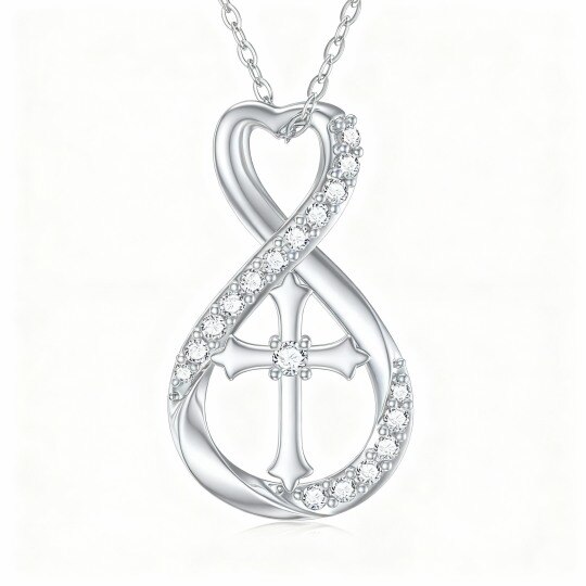 10K White Gold Moissanite Cross Pendant Necklace