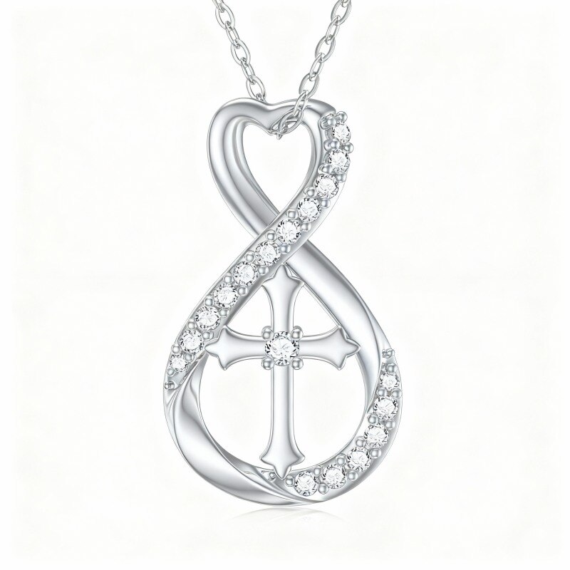 Platinum with White Gold Plated Moissanite Cross Pendant Necklace-1