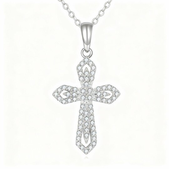 10K White Gold Moissanite Cross Pendant Necklace