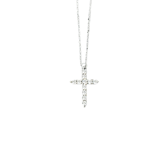 10K White Gold Moissanite Cross Pendant Necklace