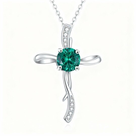 10K White Gold Moissanite Cross Pendant Necklace