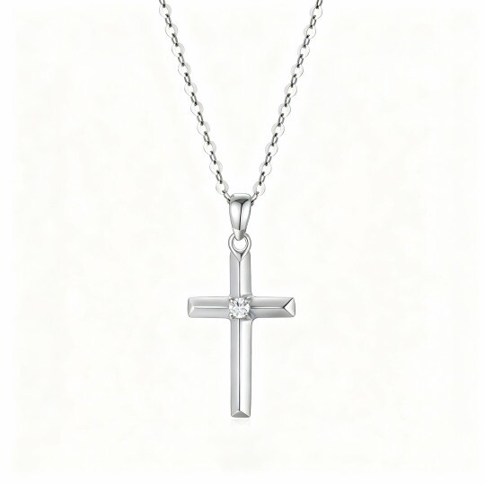 10K White Gold Moissanite Cross Pendant Necklace