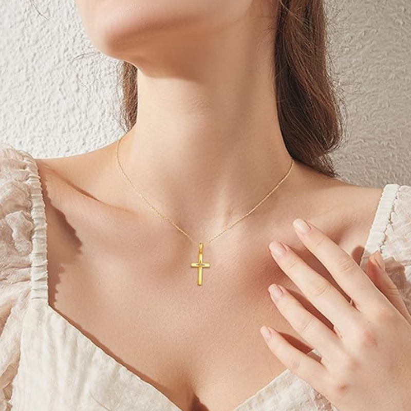 10K Gold Moissanit Kreuzkette für Damen-2