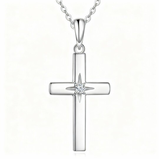 10K White Gold Moissanite Cross Pendant Necklace